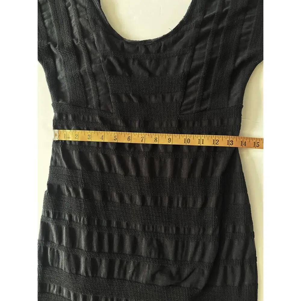 Free People Dress Womens M Black Textured Stripe Bodycon Mini Scoop Neck Stretch